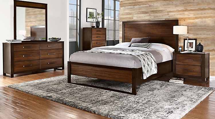 queen bedroom sets abbott hazelnut 5 pc queen panel bedroom OLAJVGQ