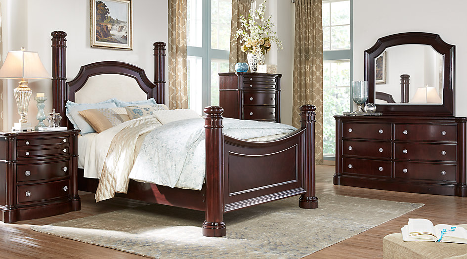 queen bedroom sets dumont cherry 5 pc queen low poster bedroom XVCGOUP