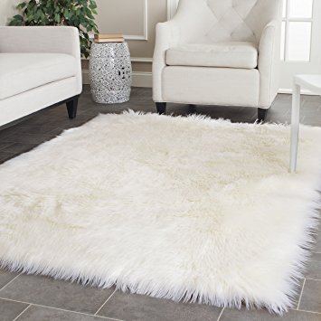 shaggy rug safavieh faux silky sheepskin fss235a ivory area shag rug (5u0027 x ... NRWVNVQ