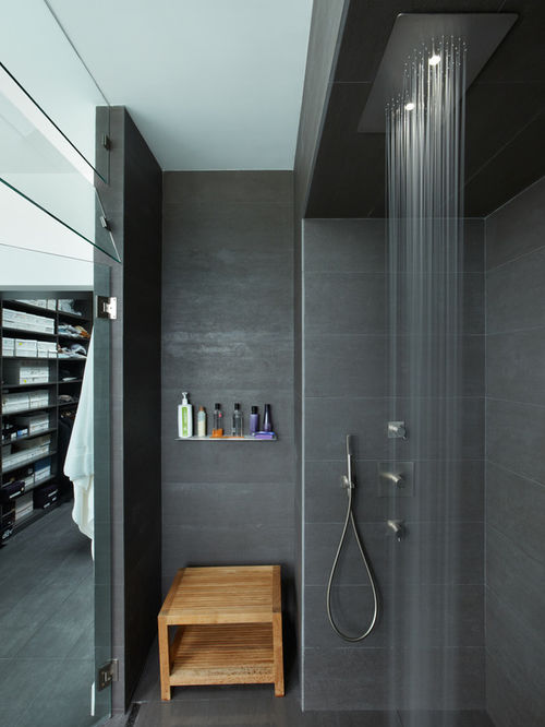 shower designs minimalist gray tile walk-in shower photo in los angeles UWNCQSD