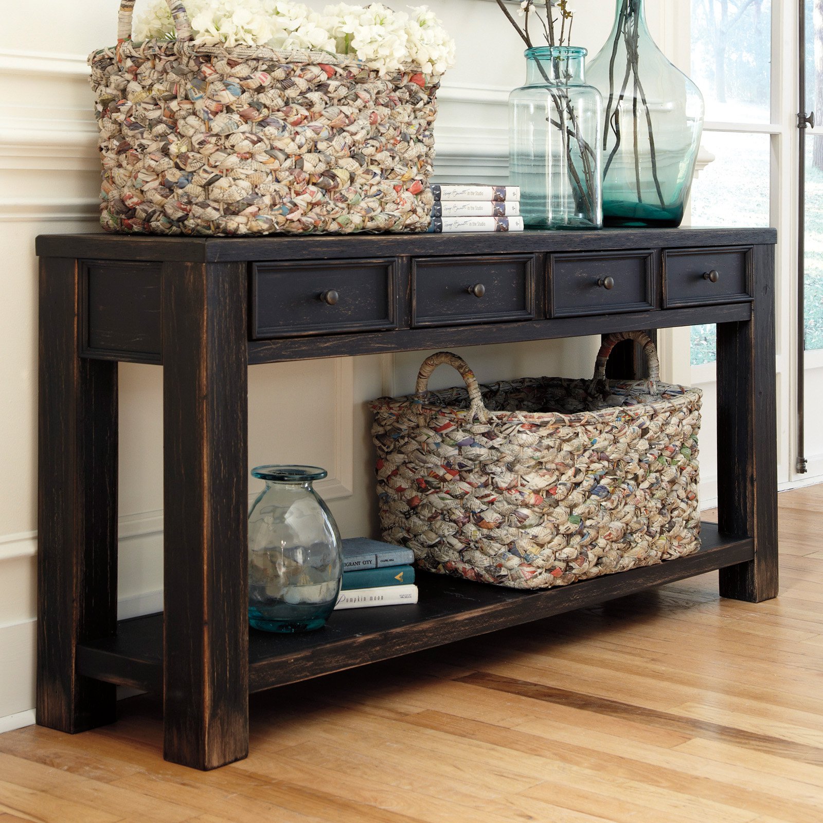 signature design by ashley gavelston rectangular black sofa table -  walmart.com CBYNAJG