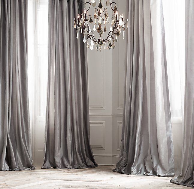 silk curtains new restoration hardware silk taffeta pavilion stripe drape curtain fog VUGQDIW