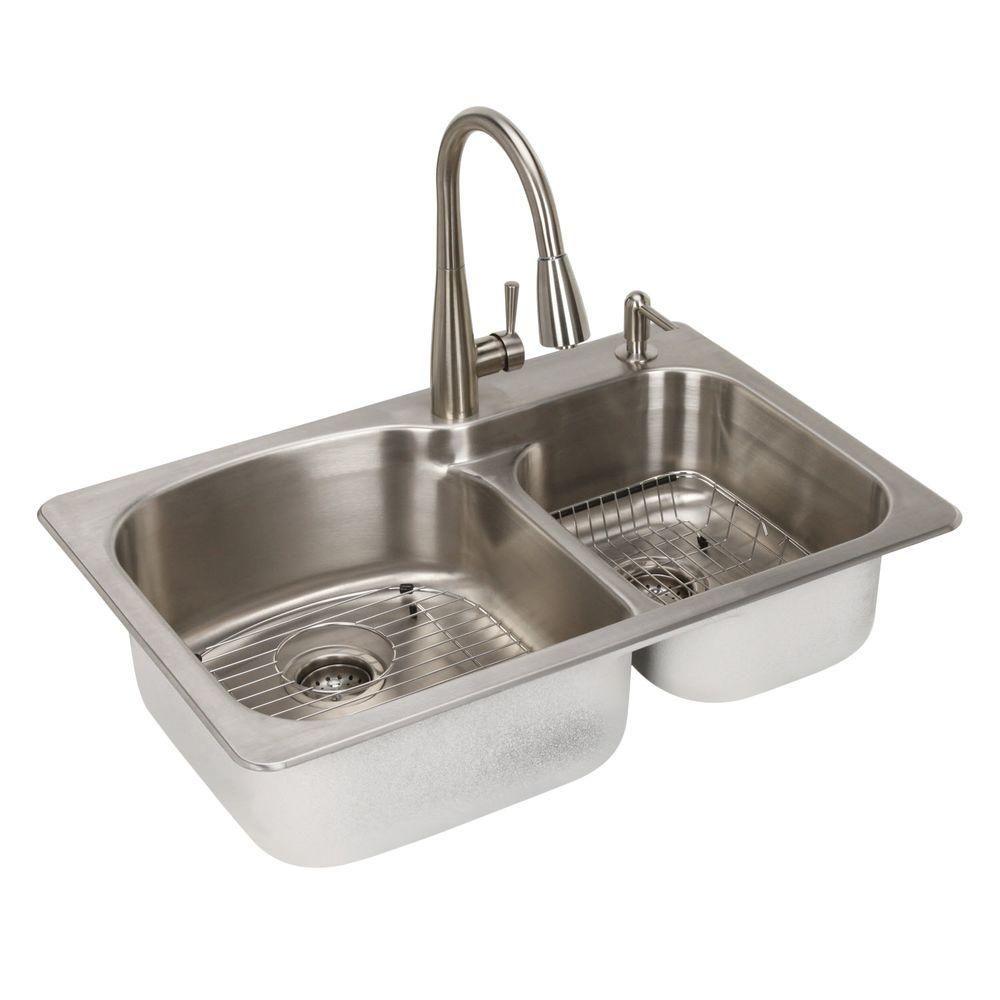 stainless steel kitchen sinks glacier bay all-in-one dual mount stainless steel 33 in. 2-hole double bowl kitchen PTGEXMX