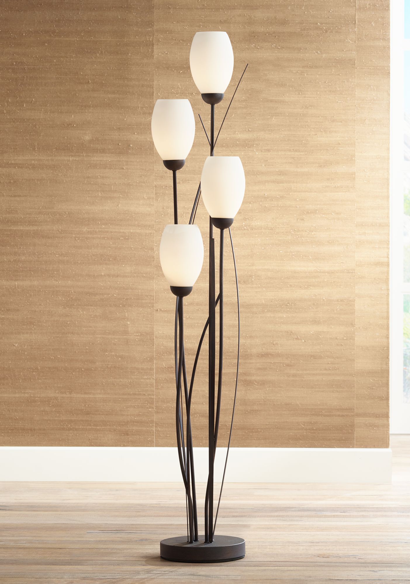 standard lamps black metal and white glass tulip 4 light floor lamp FNYPTIG