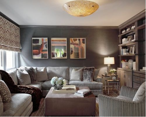 trendy family room photo in new york with gray walls and a media QTQLIDN