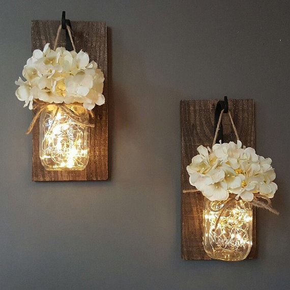 wall decor ideas glowing mason jar wall sconces WRDKJLQ