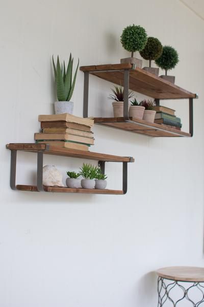 wall shelf recycled wood and metal floating shelves, set of 2 SIIGNZL