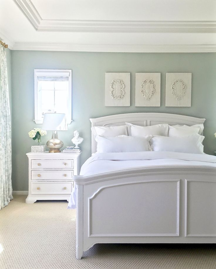 white bedroom furniture ... restoration hardware silver sage (gray/green/blue tranquil spa-like  feel), furniture is painted ZKRFVIH