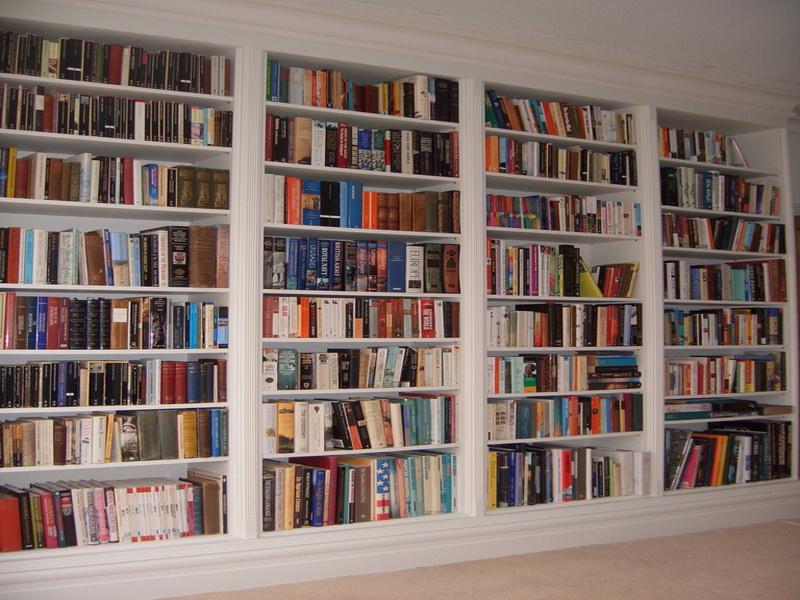 white bookshelves ... white makes the perfect contrast and if the room is done in MHFLSJF