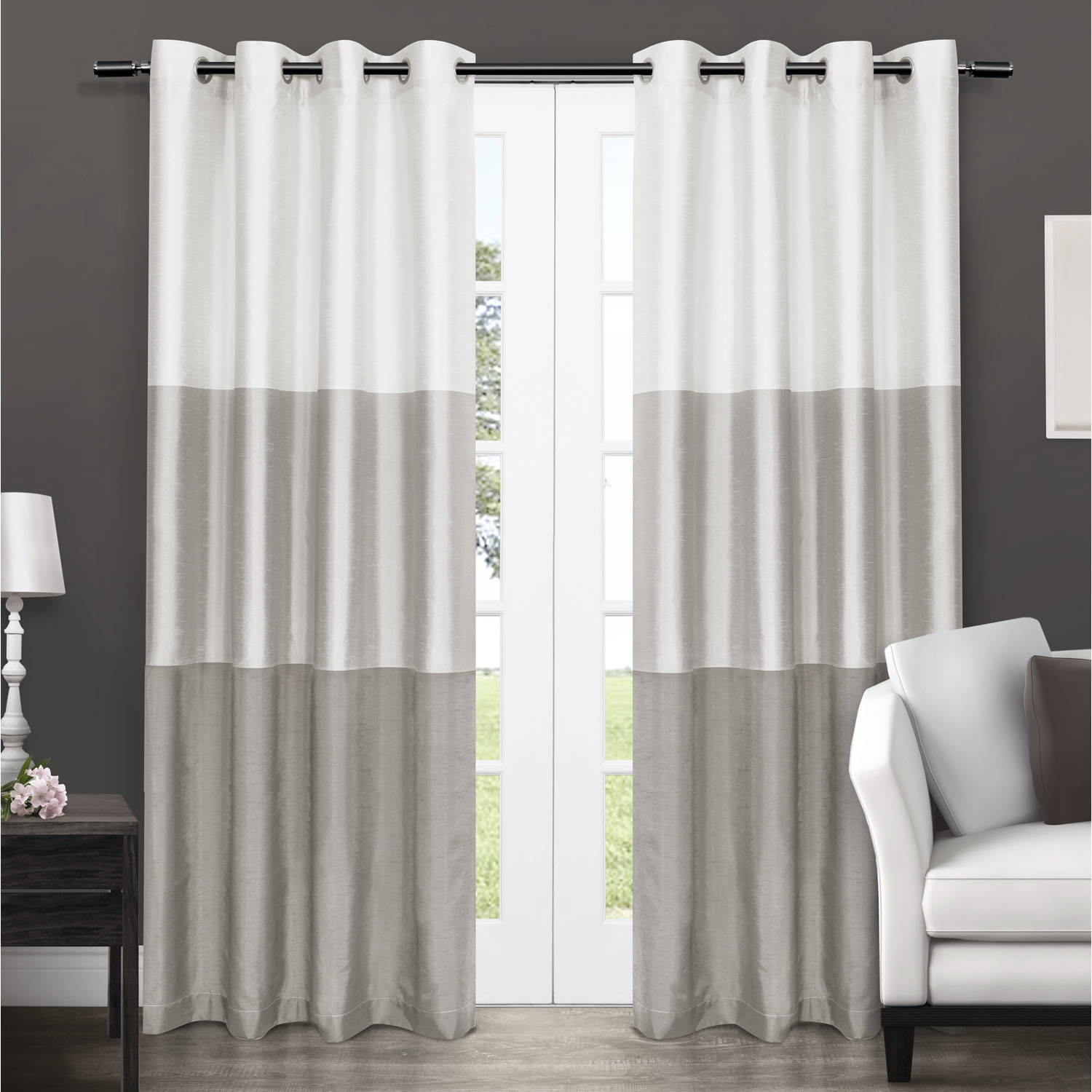 window drapes exclusive home chateau striped faux silk grommet top window curtain panels  - VNQTXAP