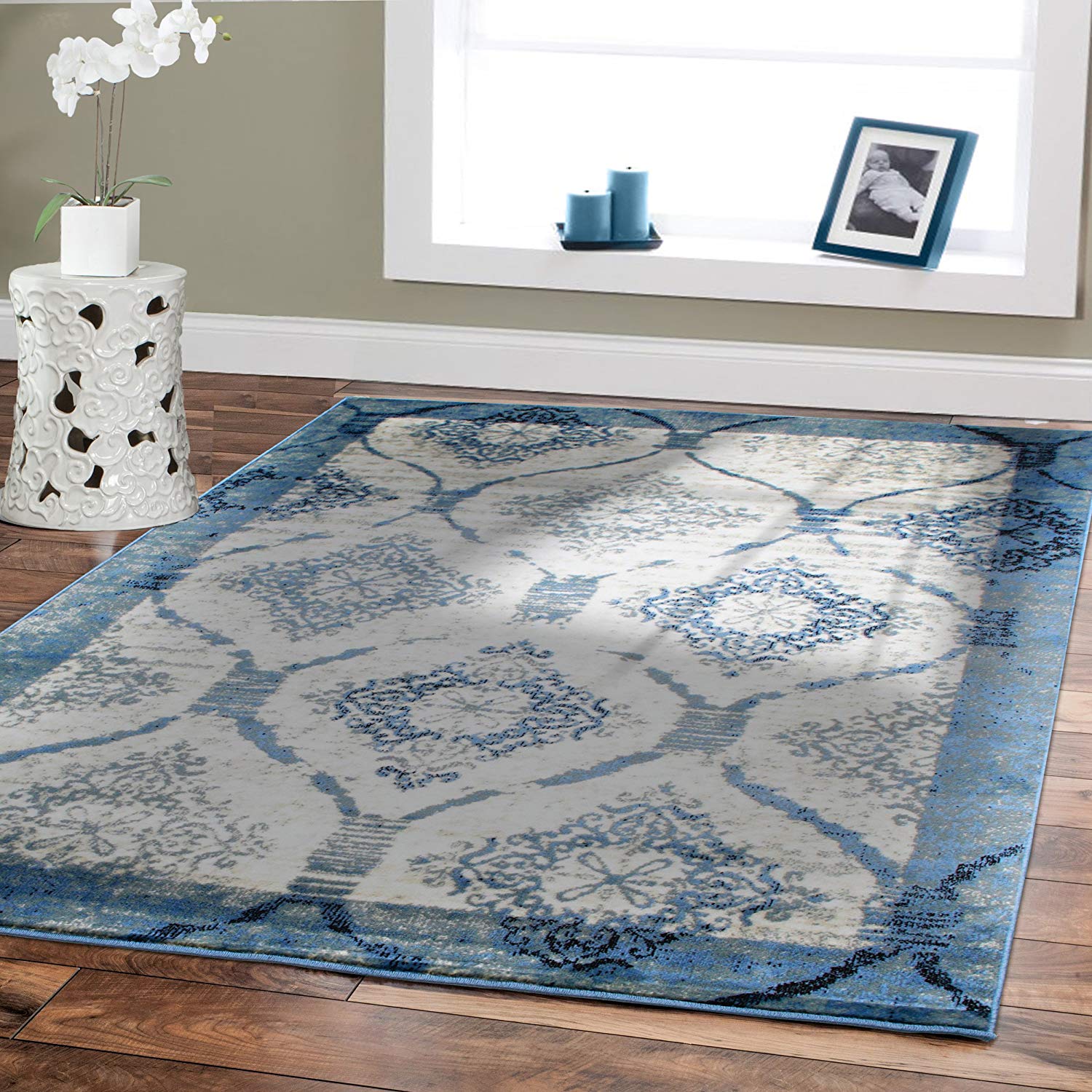 amazon.com: contemporary rugs for living room 5x8 blue area rug modern rugs OXXFPPF