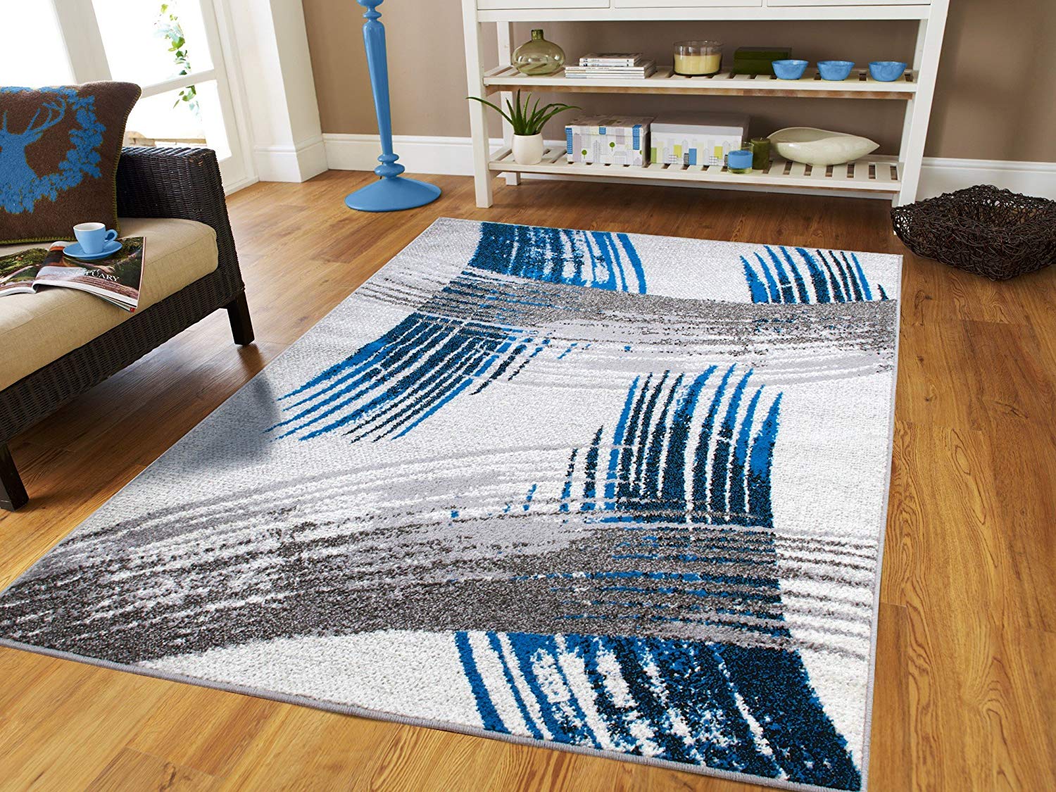 amazon.com: luxury new fashion art collection contemporary modern rugs  splat blue black GZPURNQ