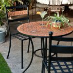 Bistro Sets 3-piece black metal patio bistro set with terra cotta tiles MRXCRMD