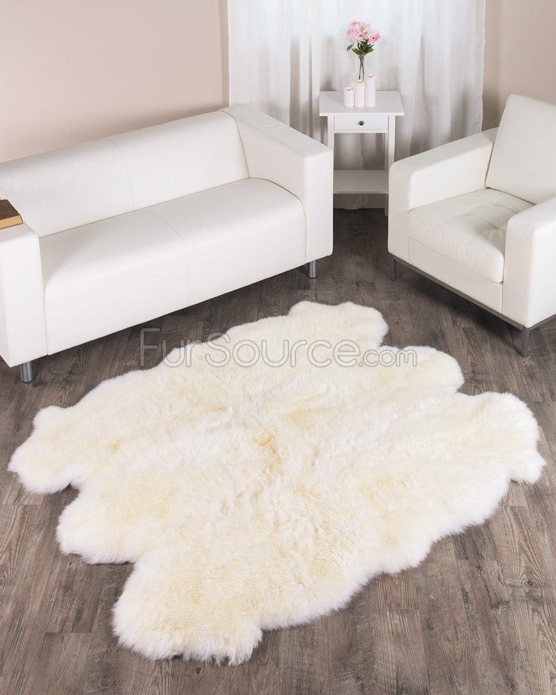 Fur rug 6 pelt eggshell white sheep fur rug (sexto) NQADMQB