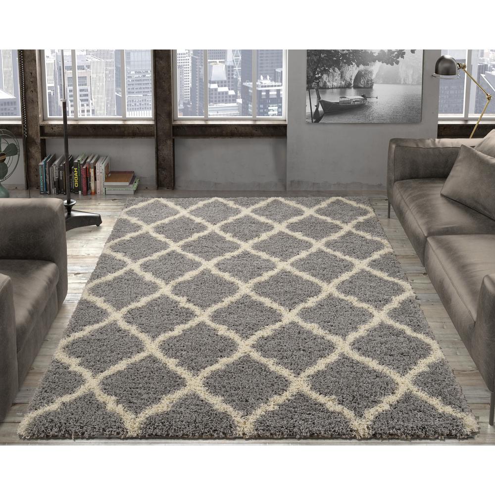 Grey rugs ottomanson ultimate shaggy contemporary moroccan trellis design grey 5 ft.  x 7 FDURCXY
