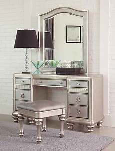 Mirrored Dressing Table image is loading glitzy-glamorous-platinum-mirrored-vanity-dressing-table -bedroom- PHDOJVV