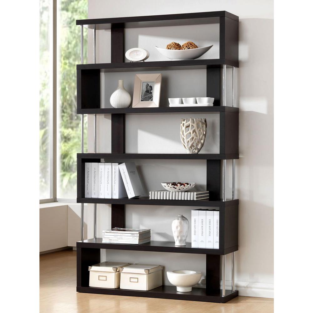Modern Bookshelf baxton studio barnes dark brown wood 6-tier open shelf AWKRXKT