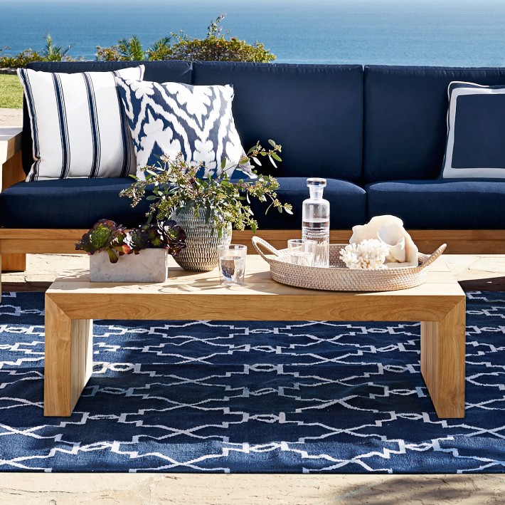 outdoor rug under patio table moroccan gate indoor/outdoor rug, navy | williams sonoma UPSIWWN