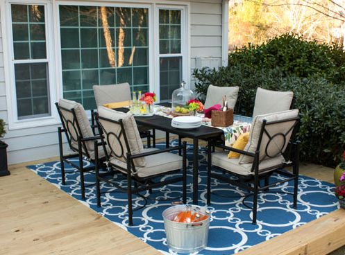 outdoor rug under patio table these very practical small patio decorating ideas are by kelly of view CIIGBFJ
