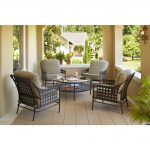 Patio Sets hampton bay lynnfield 5-piece patio conversation set with gray beige  cushions UGDOKDM