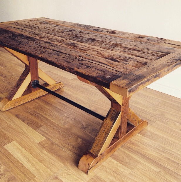 reclaimed wood furniture hemlock harvest table with trestle x base WVFCUCL