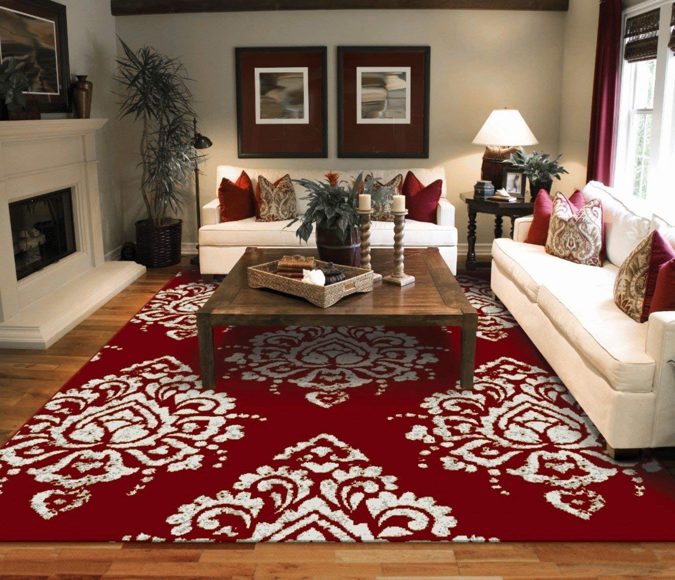 Red rugs amazon.com: new modern rugs for living room red u0026 cream flower rugs leaves LBWVRWC