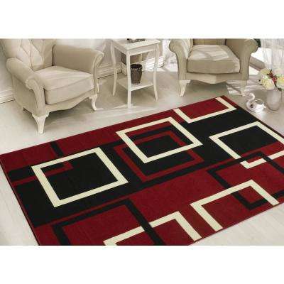 Red rugs clifton collection modern boxes design dark red ... EGHFMOX