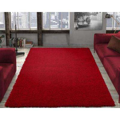 Red rugs contemporary solid dark red 3 ft. x 5 ft. shag area rug GJALMEC