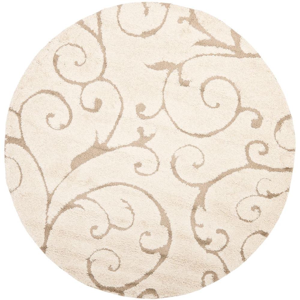 round area rugs safavieh florida shag cream/beige 5 ft. x 5 ft. round area rug TUHAQVU