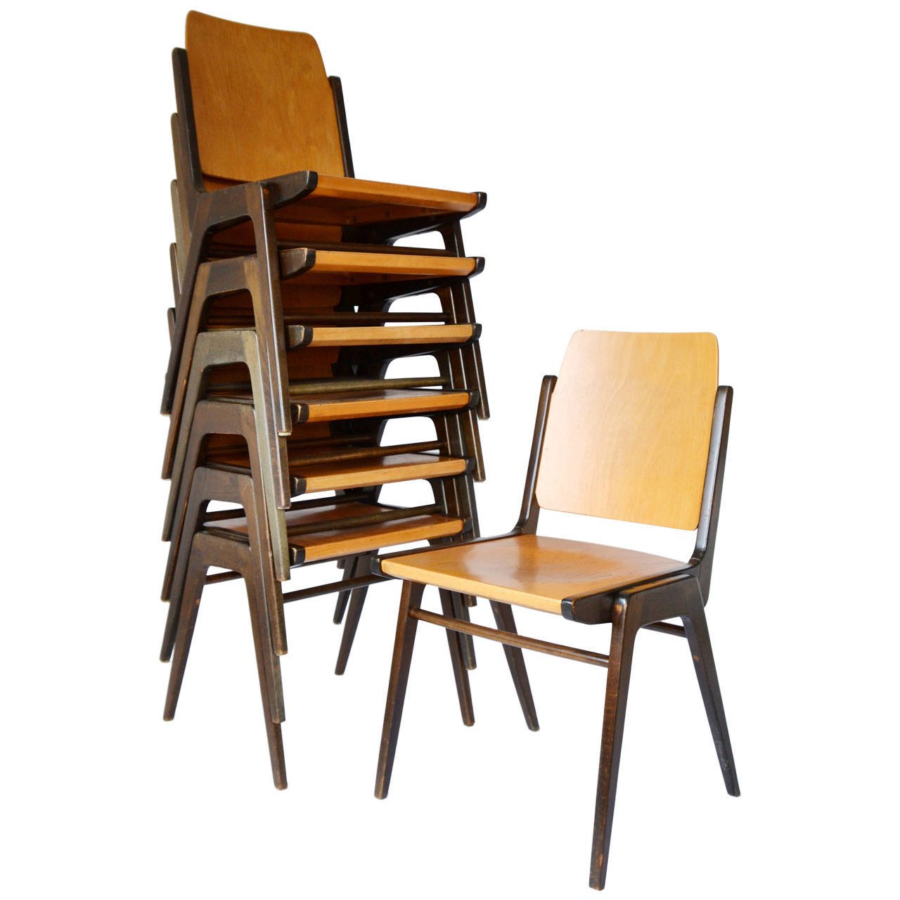 Stacking Chairs one of twelve bicolored stacking chairs designed by austrian architect  franz schuster GQXHFMK