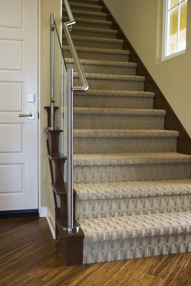 stunning carpet for stairs 8 modern staircases featuring carpet:  contemporary basketweave pattern UWQYWBI