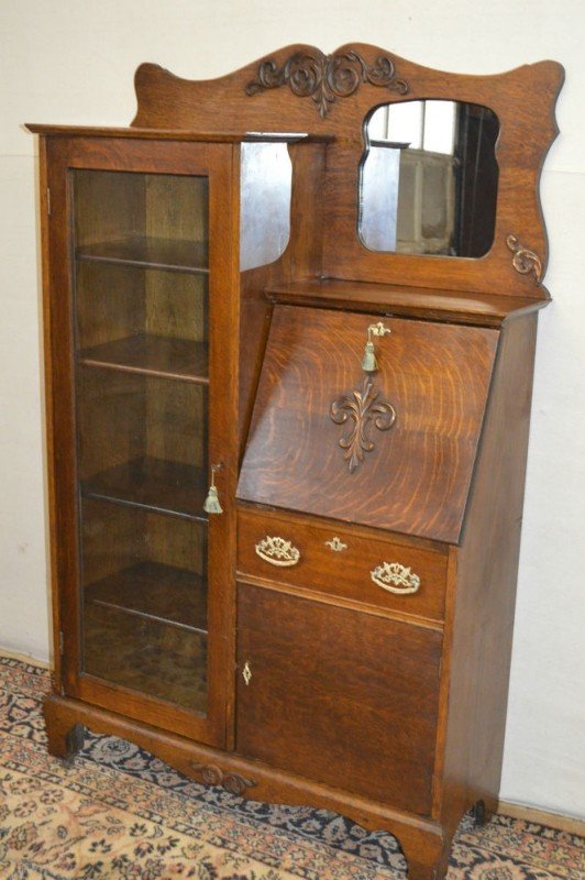 antique drop front secretary desk with bookcase larkin antique 1900s drop front tiger oak secretary desk side OQVIAHC