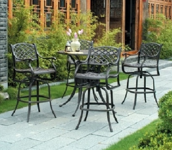 bar height patio set with swivel chairs newport by hanamint 4-person luxury cast aluminum bar height set w/swivel CIZSONY