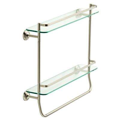 bathroom shelf with towel bar brushed nickel 4 in. w double glass shelf with towel bar in brushed JEUKHBK