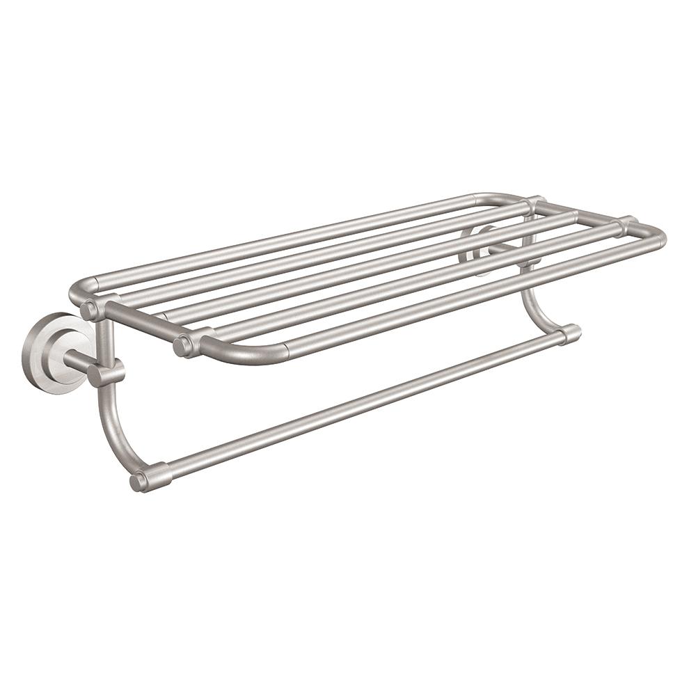 bathroom shelf with towel bar brushed nickel moen iso bathroom towel shelf WLVLVBT