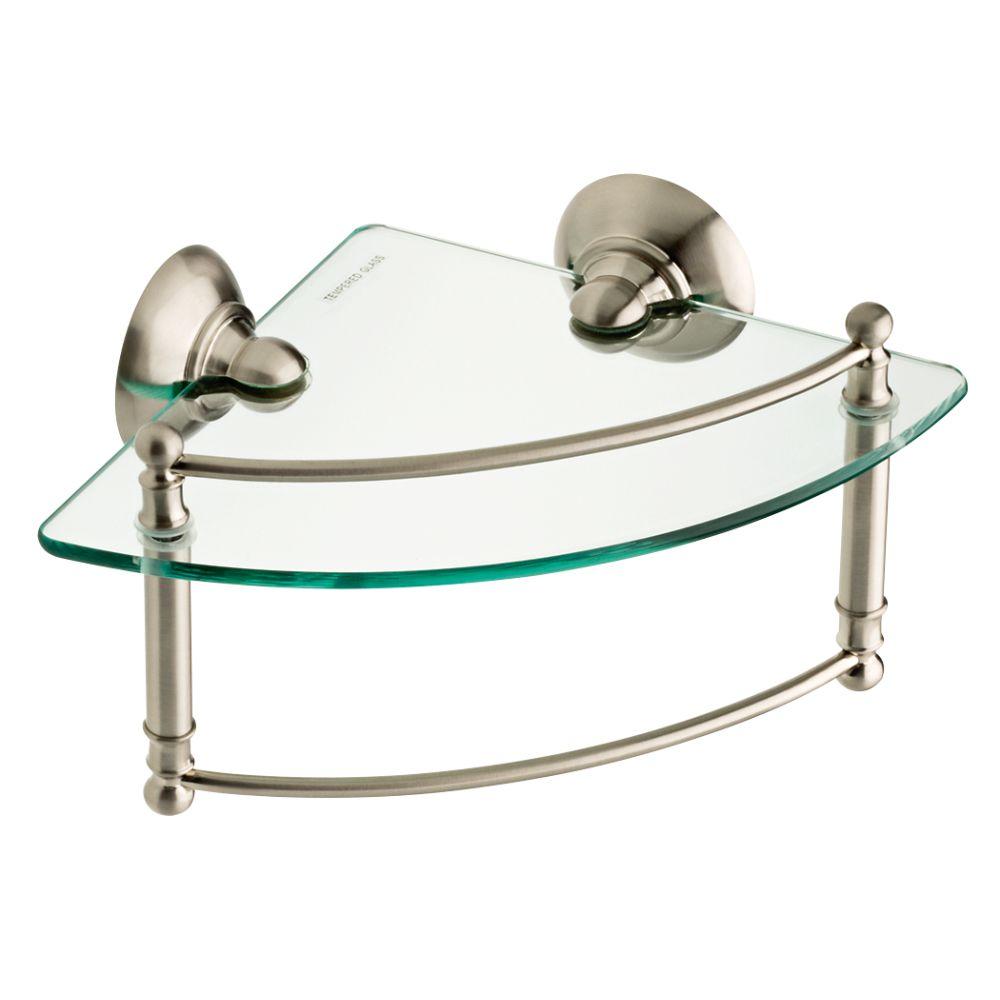 bathroom shelf with towel bar brushed nickel w glass corner shelf with hand towel bar in brushed nickel RNLYZEI