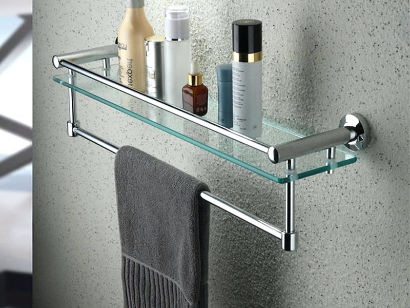 Bathroom Shelf with Towel Bar Brushed Nickel