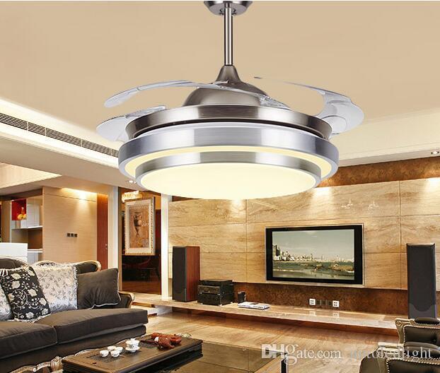 ceiling fans with led lights and remote control online cheap 31 8/9 modern chrome round shaped led ceiling fan NHENUDG