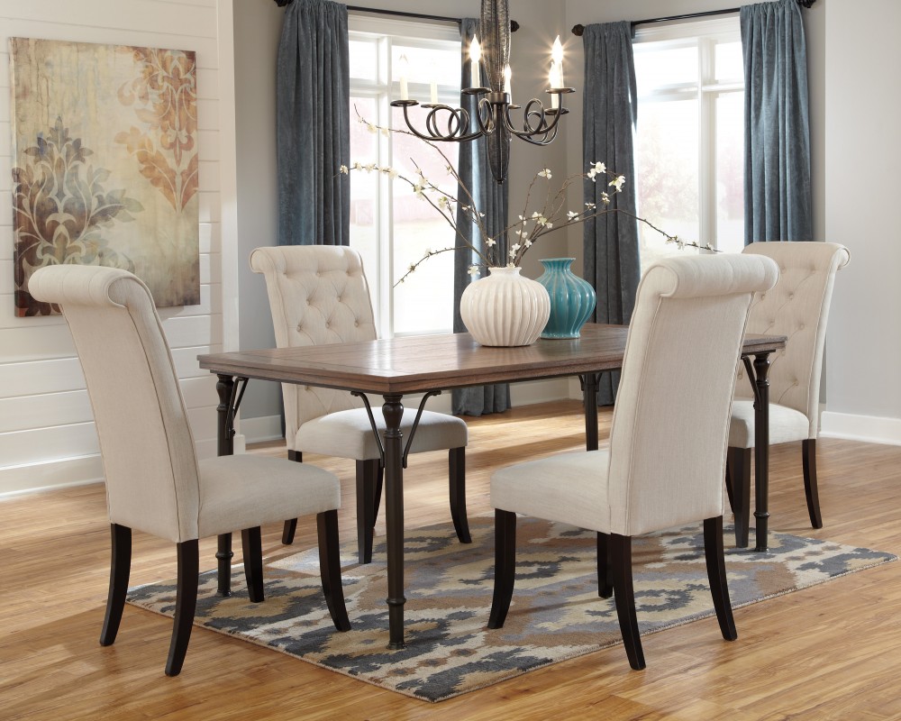 dining room sets with upholstered chairs tripton rectangular dining room table u0026 4 uph side chairs XSWCHQF