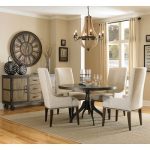 dining room table with upholstered chairs walton round dining room set w/ upholstered chairs ERBTNXL