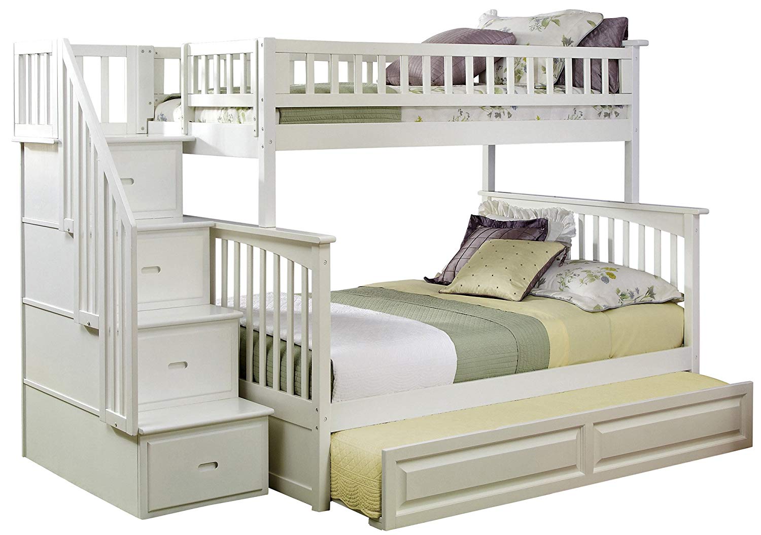 full over full bunk beds with trundle and stairs amazon.com: atlantic furniture columbia staircase bunk bed with trundle bed, HDJYUIL