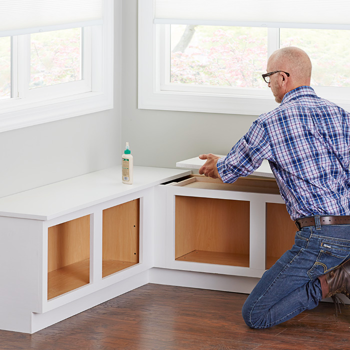 kitchen corner bench seating with storage glue the tops to the corner cabinets. FQHRHXV