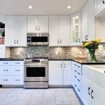 kitchen with white cabinets and black countertops ... bookcase a perfect backsplash ideas for white cabinets and XRGCIUU