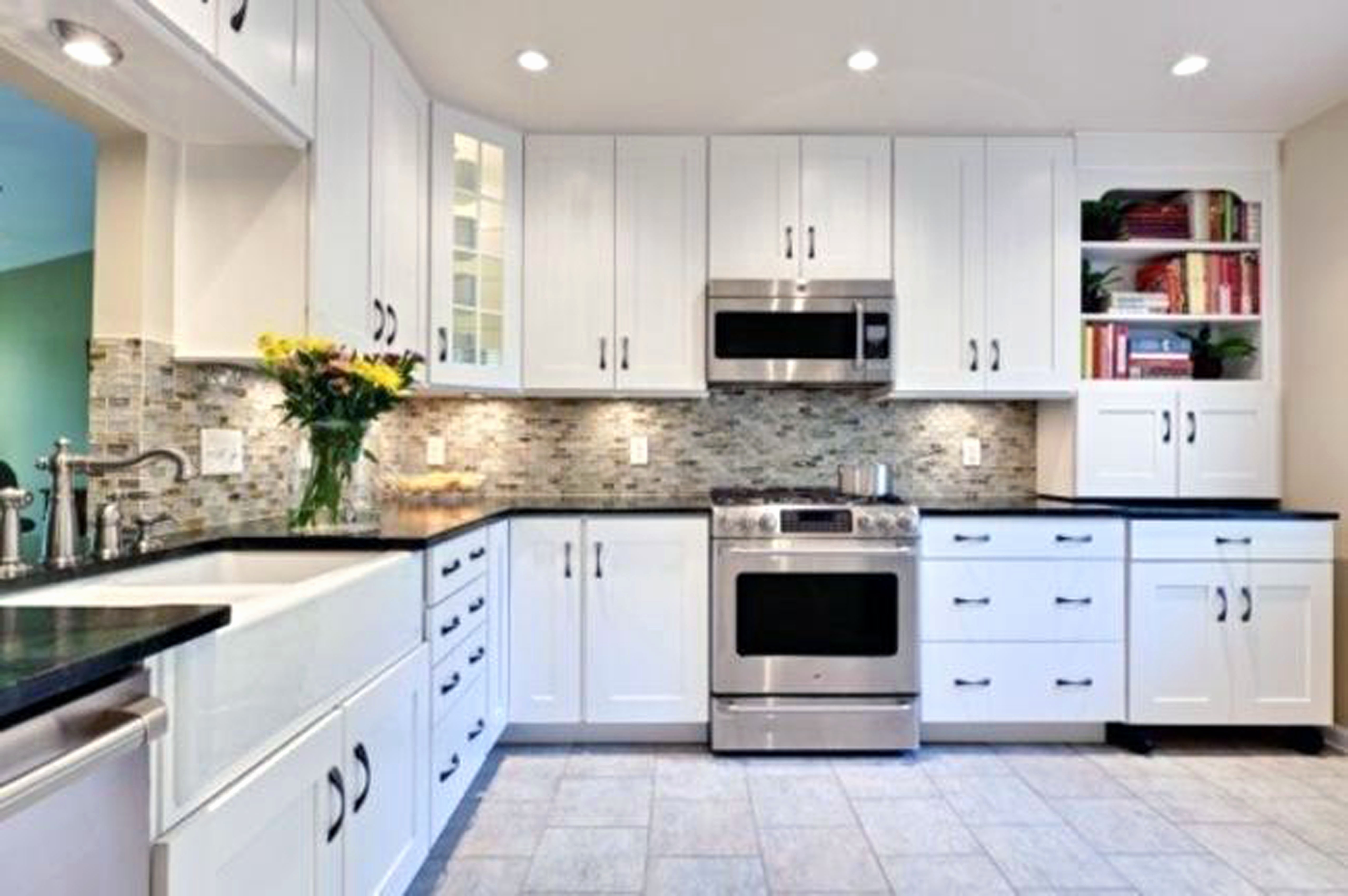 kitchen with white cabinets and black countertops ... kitchen backsplash ideas for white cabinets black countertops ... NQCPUWP