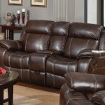 leather reclining loveseat with console dark brown grain leather loveseat with recliner and small console, BNKBZHC