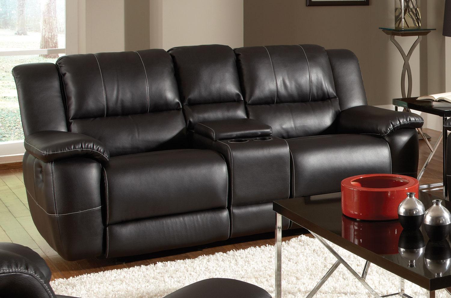 leather reclining loveseat with console made of leather in black SIBVSVL