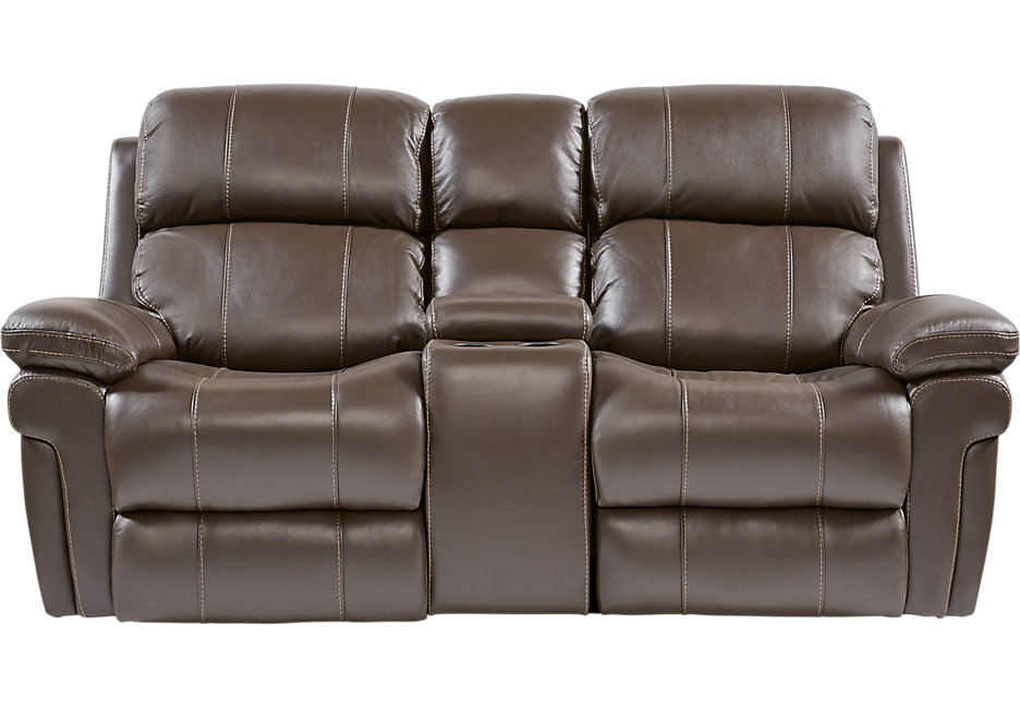 leather reclining loveseat with console trevino chocolate leather power reclining console loveseat - loveseats EHFTVJP