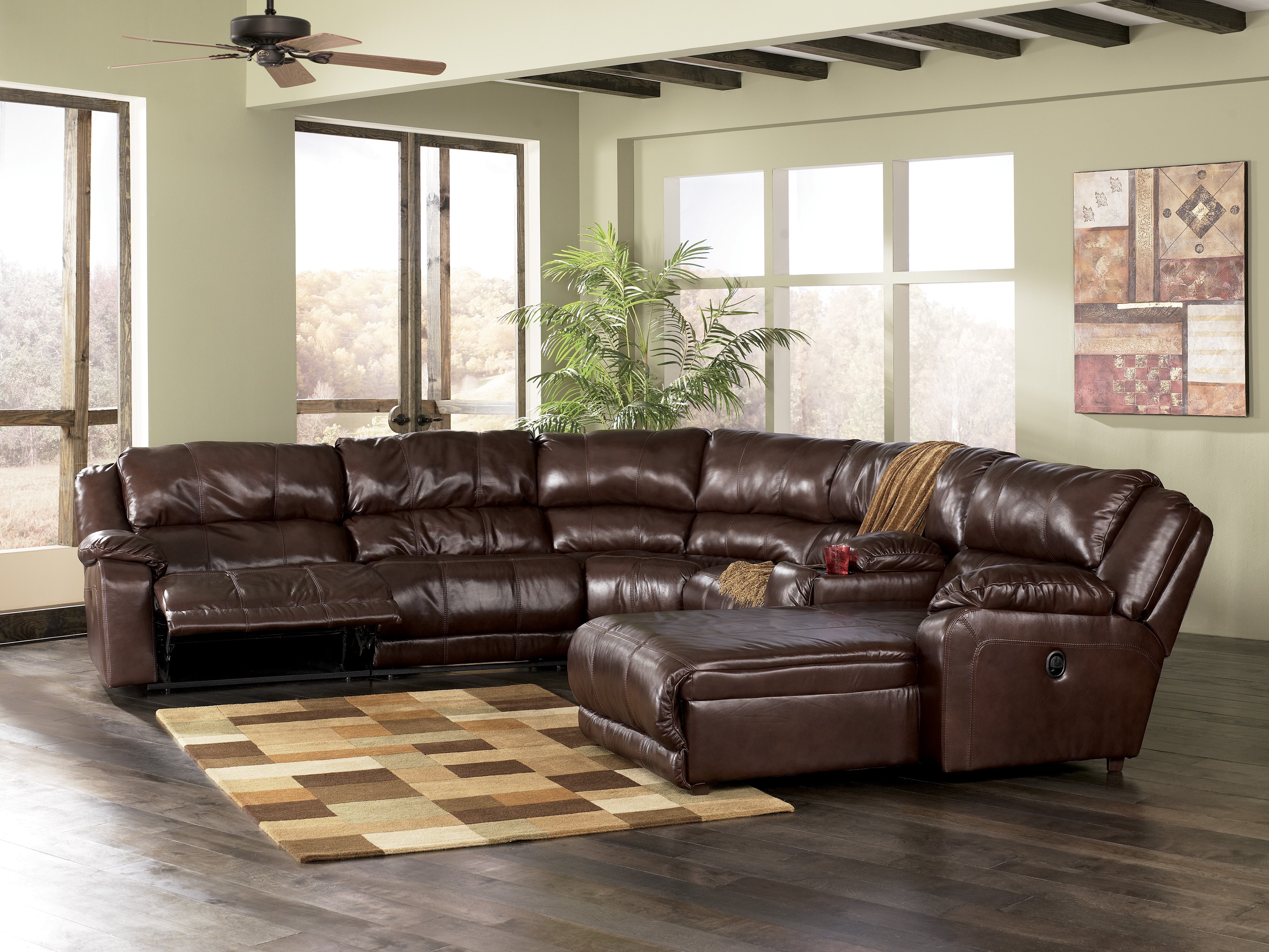 leather sectional sofa with chaise and recliner ... sleek leather sectional chaise with recliner in chocolate color LUVICFS