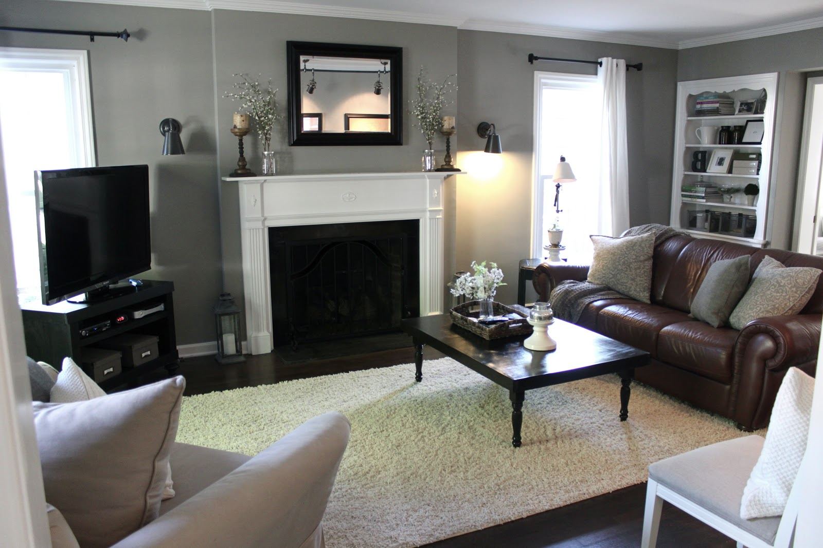 living room accent wall with brown furniture living room, grey room walls brown furniture round wooden coffee UYEMZVM