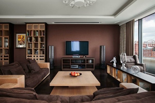 living room accent wall with brown furniture ... living room, modern living room design ideas in brown UQGLNGZ